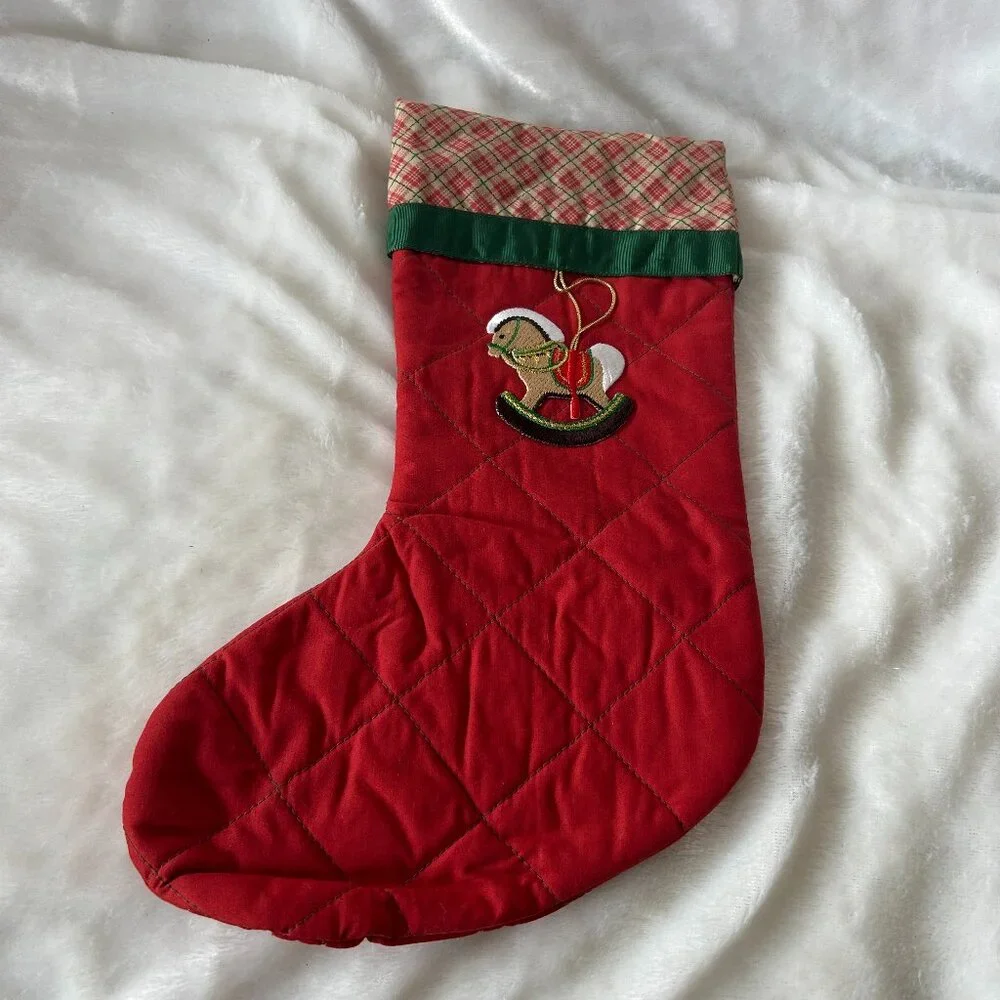 VINTAGE Rocking Horse Christmas Stocking Holiday Classic 15 in X 6‎ in